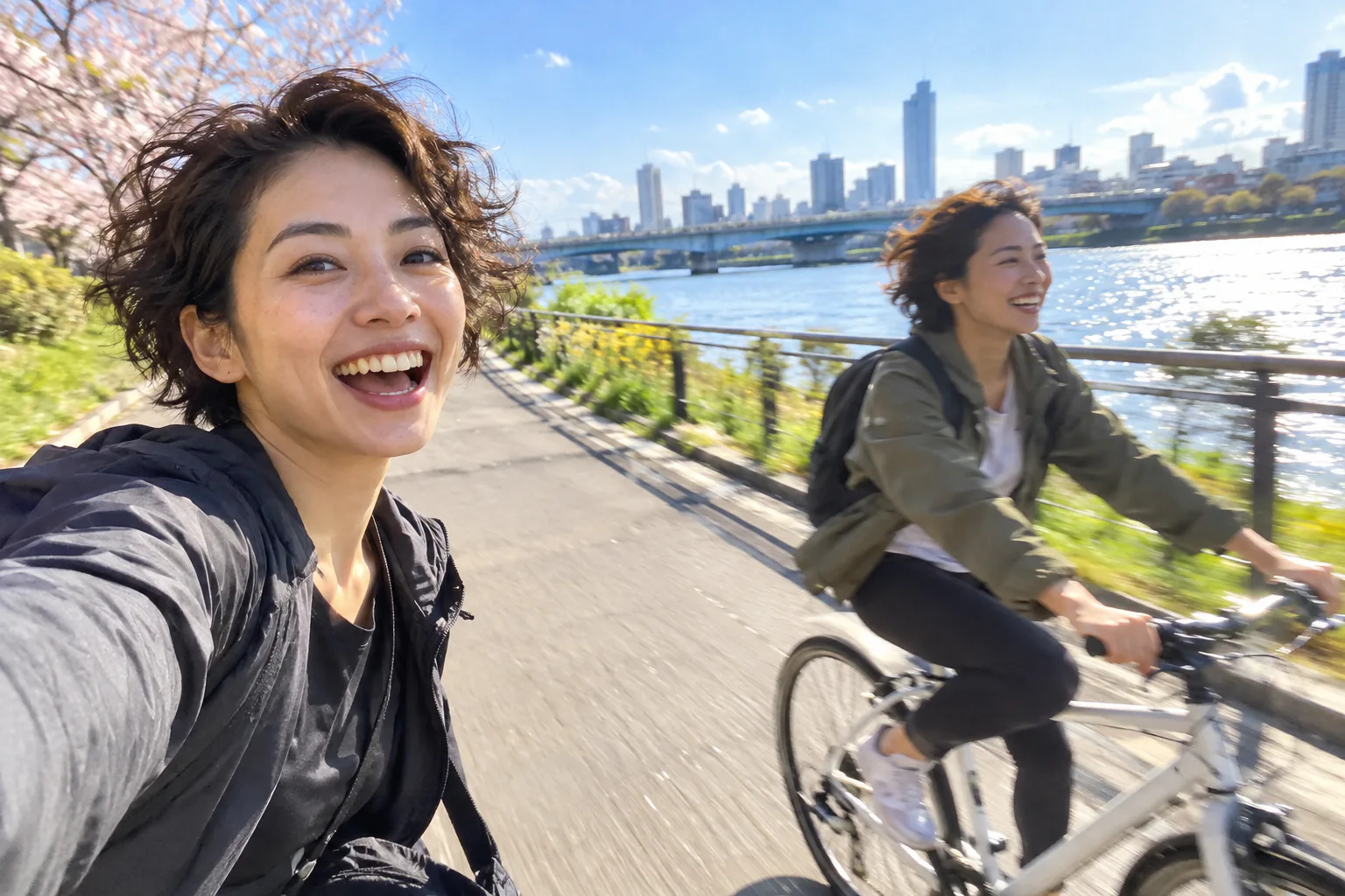 友人と自転車で出かける