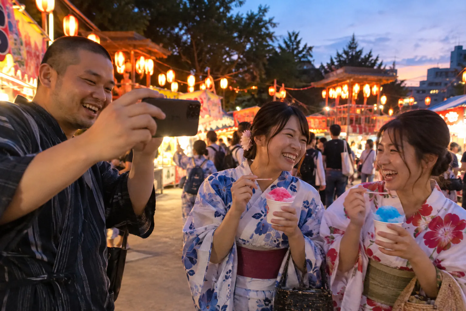 夏祭りの友人を撮る