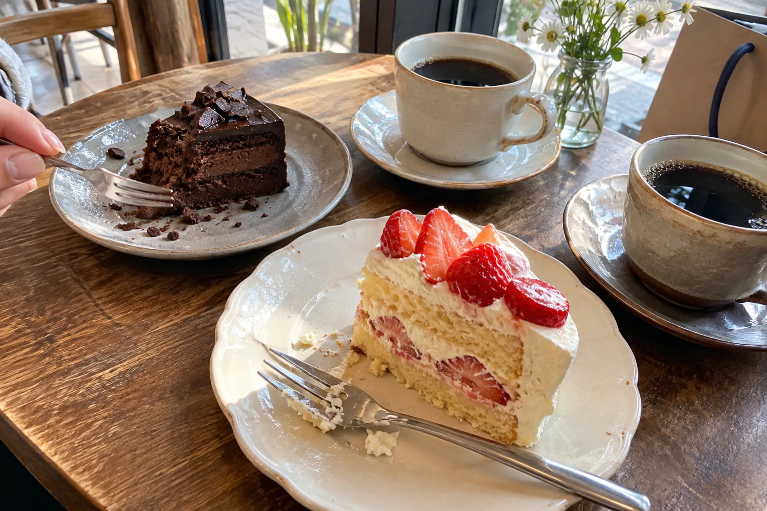 ケーキとコーヒーを撮る