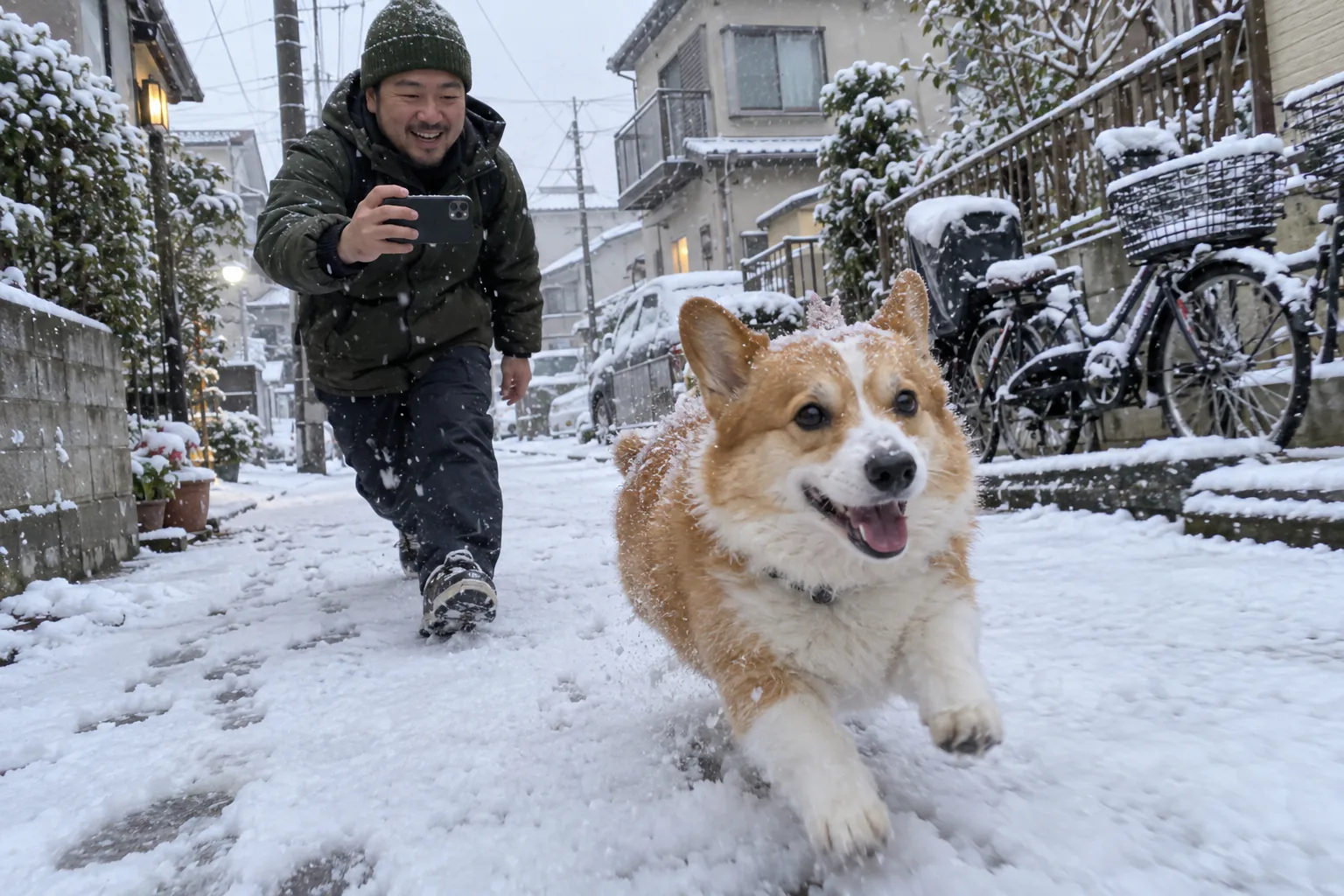 雪の日のペットを撮る